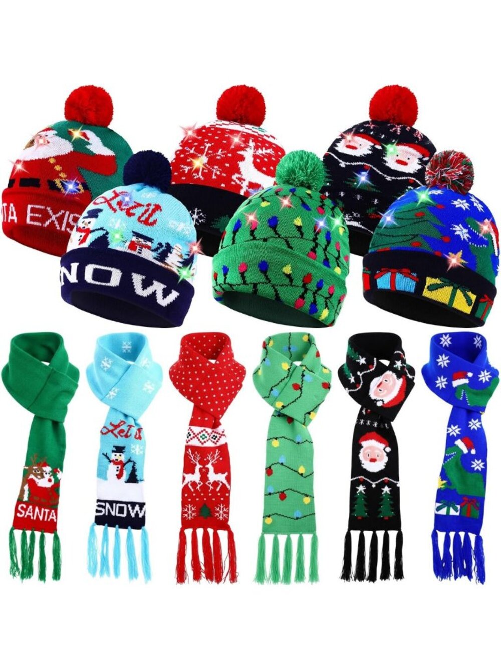 Light-Up Christmas Scarf & Beanie Set - Colorful LED Holiday Accessories for All